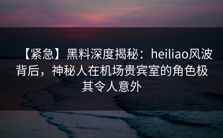 【紧急】黑料深度揭秘：heiliao风波背后，神秘人在机场贵宾室的角色极其令人意外