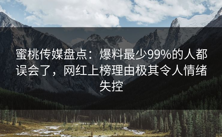蜜桃传媒盘点：爆料最少99%的人都误会了，网红上榜理由极其令人情绪失控