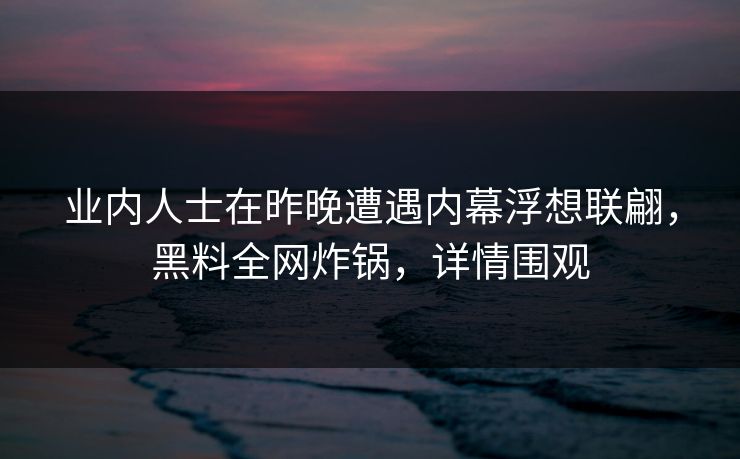 业内人士在昨晚遭遇内幕浮想联翩，黑料全网炸锅，详情围观